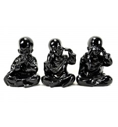 The 3 Monks "secret of happiness". Resin statues black lacquered h20cm