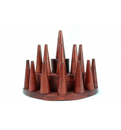 Porte-bagues / Présentoir à bagues (13 cônes) en bois teinte rouge
