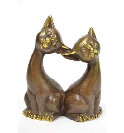 Statuette couple of cats in bronze. Handcrafted.