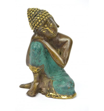 Statuette of Thinking Buddha in real bronze, antique style.
