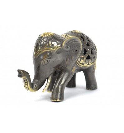 Figurine elephant trunk up in the air. Real bronze Asia.