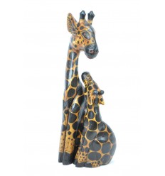 Statues "Girafe et son girafon" en bois H50cm. Déco Safari Savane Afrique.