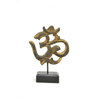 Statuette symbole Ôm (Aum) en bois sculpté. Décoration indienne.
