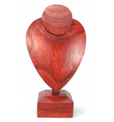 Buste présentoir à collier sur pied en bois massif teinte rouge H30cm