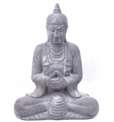 Buddha Statue in gray stone, asian decor.