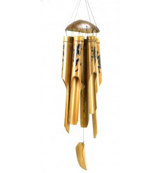 Carillon di vento di bambù e di cocco arredamento Gecko Margouillat Salamandra.