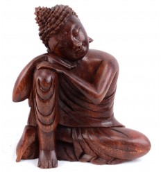 Statuette Bouddha penseur en bois. Déco import Asie.