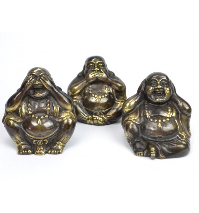 Statuettes bronze Bouddhas chinois de la sagesse style 3 singes. 