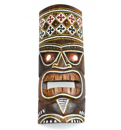 Masque Tiki h30cm en bois motif coloré. Déco Hawaï. 