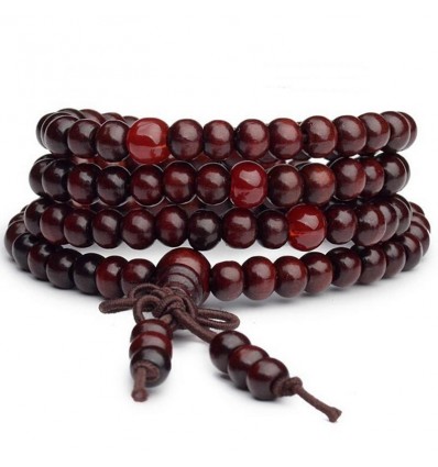 Bracelet Tibétain, Mala en perles de bois + noeud sans fin. 
