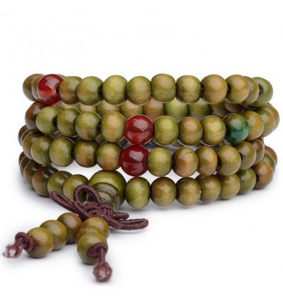 Tibetan Bracelet, Mala in Wood Beads + Endless Knot. Green colour