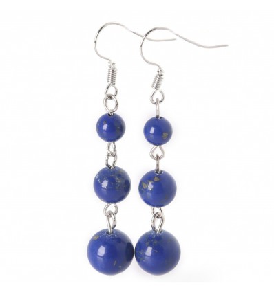 Boucles d'oreilles pendantes 3 boules en Lapis Lazuli - Livraison offerte !!!