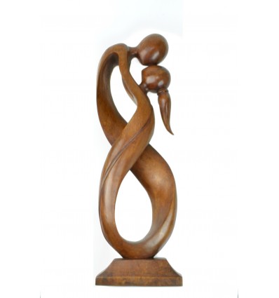Large statue of a couple entwined infinity h50cm wood tint brown. Gift idea Wedding Wood