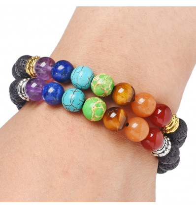 Bracelet in lava stone and stones of the 7 chakras golden tree of life