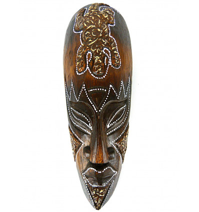 Masque motif gecko en bois 30cm - décoration ethnique chic