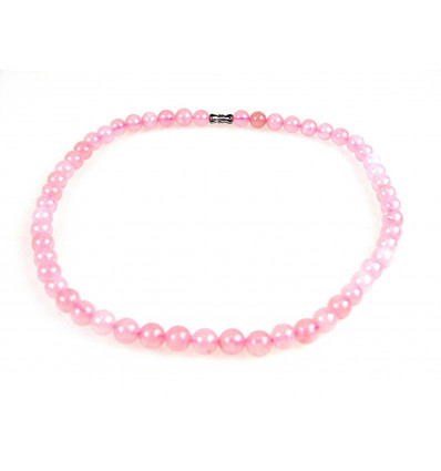 Collier ras de cou quartz rose, porte-bonheur paix amour perles 8mm.