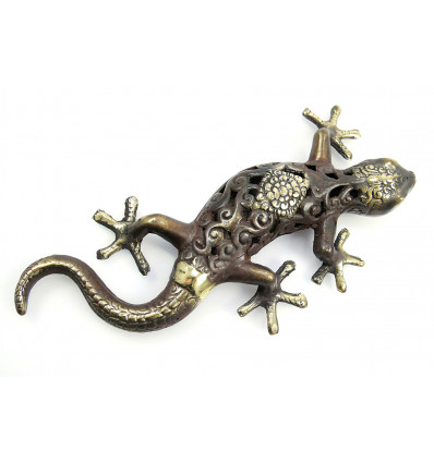 Statuette salamandre gecko margouillat en bronze. Artisanat de Bali.
