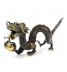 Statue Dragon d'Asie en bronze artisanal. Objet rare de collection.