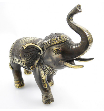 Statue déco éléphant trompe en l'air porte bonheur. Bronze artisanal.