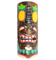 Maschera Tiki h30cm in legno, motivo floreale. Decorazione Tahiti