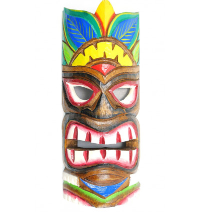 Maschera tiki in legno multicolore. Decorazione Atmosfera Hawaii Maori.