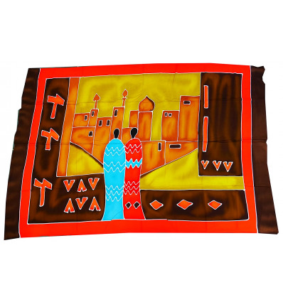 Tenture murale africaine batik, textile décoration multicolore.