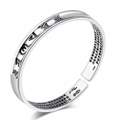 Tibetan bracelet silver engraved mantra om mani padme hum adjustable.