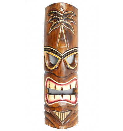 Masque tiki en bois décor cocotier. Déco Hawai Tahiti achat pas cher.