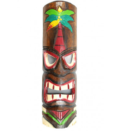 Maschera Tiki in legno di cocco colorato. Deco Hawaii Maori acquisto a buon mercato.