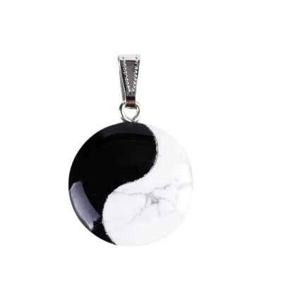 Yin Yang pendant necklace in howlite and onyx. Cheap Zen jewelry.