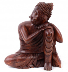 Seduta Statua di Buddha h20cm legno massello intagliato a mano