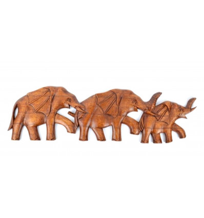 Frise murale Famille d'éléphants 50cm en bois massif sculpté main