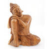 Statuette Bouddha penseur 20cm sculpture en bois naturel