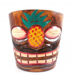 Cache-pot "Tiki" en bois motif ananas