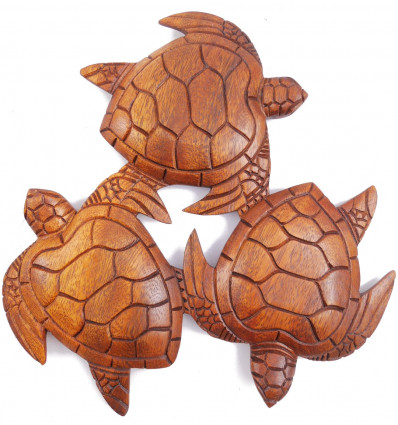 Decor wall "The round of the Turtles" - solid wood carved hand