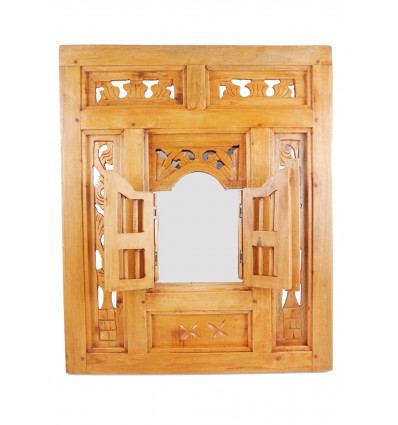 Miroir fenêtre oriental en bois style Moucharabieh 50x60cm finition naturelle