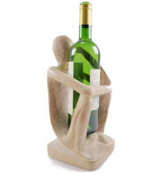 Bottle holder - Display wine bottle "Thinker" wood finishing wax in natural.