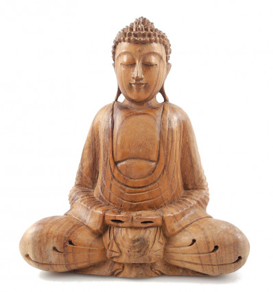 Statua di Buddha seduto in posizione di loto h30cm Legno intagliato a mano