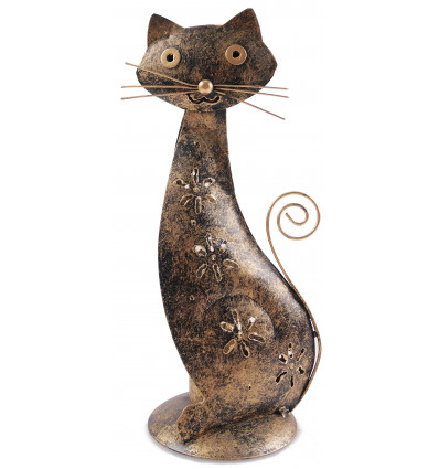 Candle holder cat wrought-iron gilt. Decoration modern industrial.