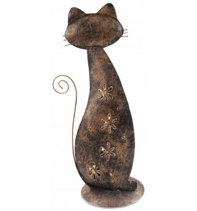 Photophore chat mignon en métal artisanal. Décoration ethnique chic.