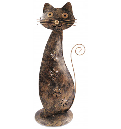 Candle holder cat wrought-iron gilt. Ethnic decoration chic.