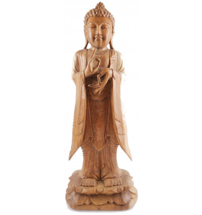 Grande statua di Buddha in piedi h60cm in legno massello intagliato a mano