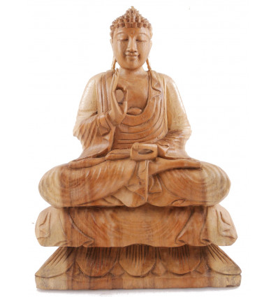 Statue de Bouddha assis sur lotus. Bois de suar naturel. - 40cm