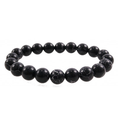 Bracelet Lithothérapie perles 10mm en Howlite noire - Ancrage, relaxation, méditation.