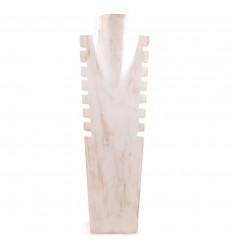 Busto display collane, rosetta in legno massello bianco spazzolato H50cm