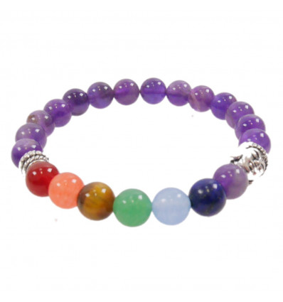 Bracciale 7 chakra in Ametista e 7 pietre pregiate.