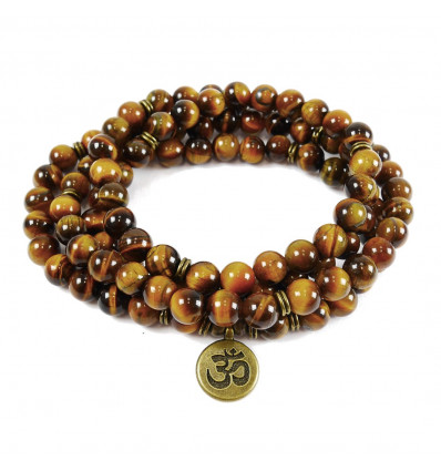 108 mala bracelet with tiger eye beads + Ôm symbol