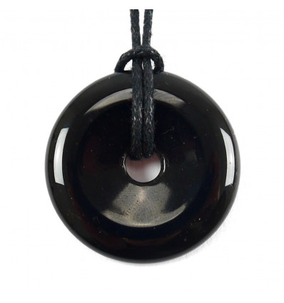 Chinese Donut Pi Black obsidian + cord. Pendenitf or bracelet