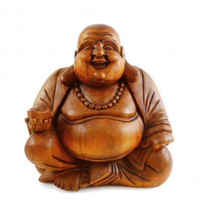 Laughing Chinese Buddha statue, Happy Buddha. Wooden handicraft H30.