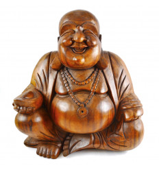 Statue Bouddha chinois en bois sculpté H30cm